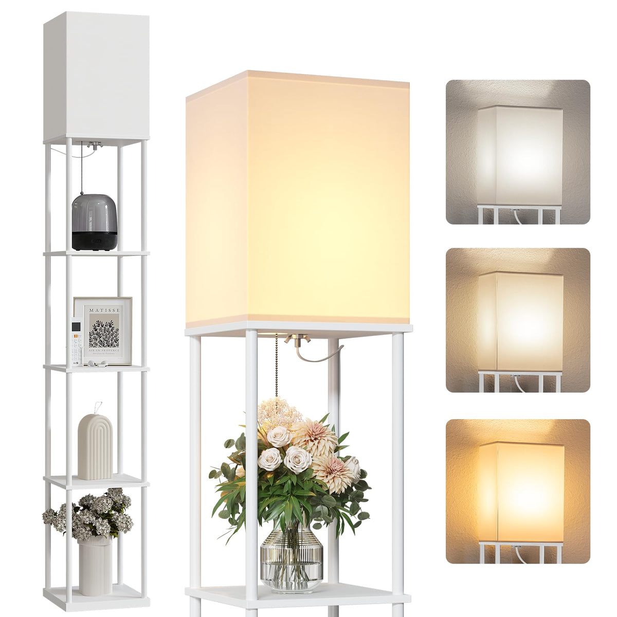 SUNMORY 5 Tier Floor Lamp with Shelves, Standing Lamps for Living Room
