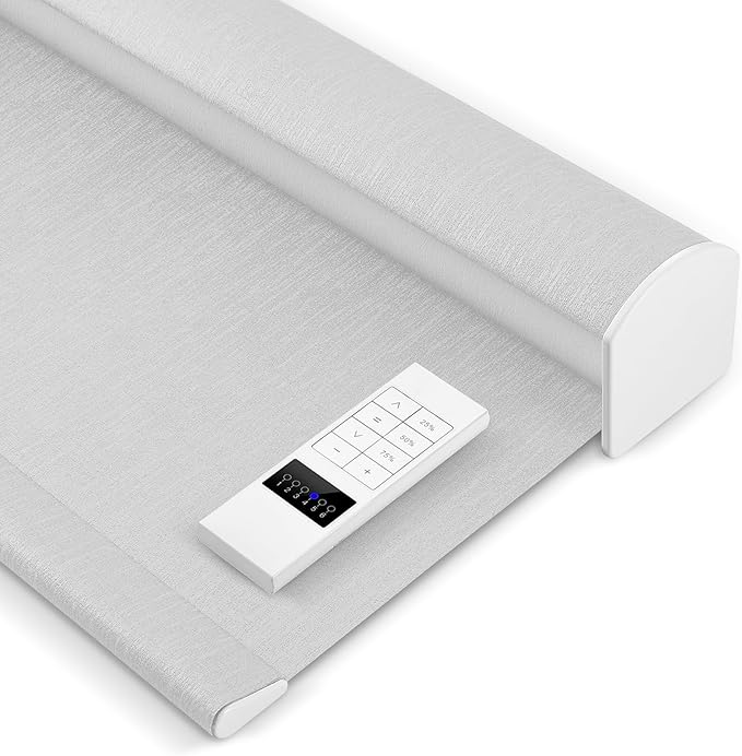 Zshine Motorized Blackout Window Blinds Customize Width (23-95 Inches) Remote Control Wireless and Rechargeable Roller Shades Blinds for Windows, Home, Office, Hotel, Club, Restaurant(82164A)