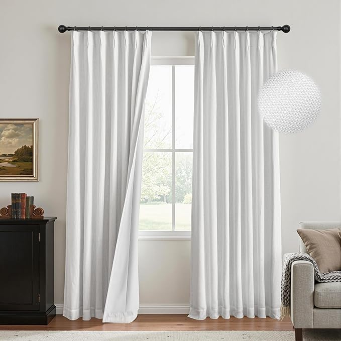 MYSKY HOME White Blackout Curtains 84 inches Long Pinch Pleated Curtains for Living Room Bedroom 100% Room Darkening Black Out Window Drapes with Hooks Back Tab, 40" Wide per Panel, 2 Pieces
