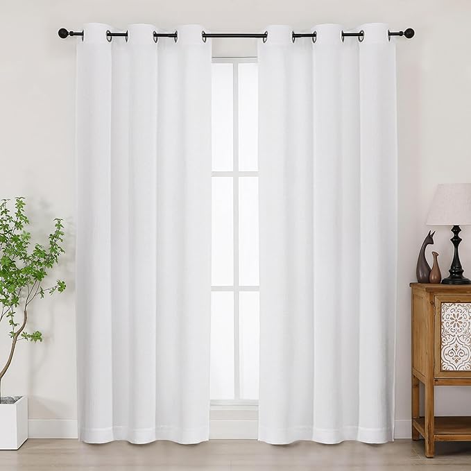 Chyhomenyc White Curtains 72 Inches Long 2 Panels for Living Room, Light Filtering Faux Linen Textured Soft Bedroom Window Curtains, Thick Farmhouse Home Decor Grommet Drapes, 40Wx72L, 2PCS