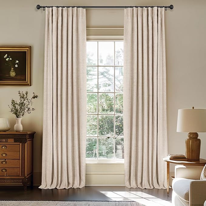 INOVADAY 100% Blackout Curtains for Bedroom, Black Out Curtains 102 Inch Long, Clip Rings Linen Blackout Drapes, Thermal Insulated Room Darkening for Living Room, 2 Panels - Oatmeal,W50xL102