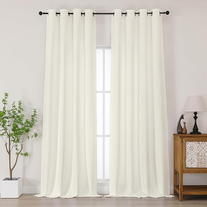 Chyhomenyc Ivory Extra Long Curtains 120 Inch Length, Light Filtering Faux Linen Textured Soft Airy Living Room Curtains, Elegant Farmhouse Grommet Window Drapes, Each 50Wx120L, 10FT, 2PCS