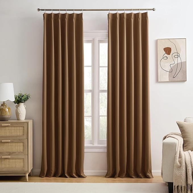 Cappuccino Brown Curtains 40x92 Inches Long 2 Panels Set, Pinch Pleated Thermal Insulated Blackout Room Darkening Curtain for Living Room,Window Draperies with Hooks