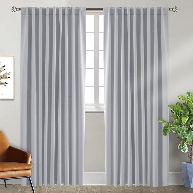 BGment Rod Pocket and Back Tab Blackout Curtains for Bedroom - Thermal Insulated Room Darkening Curtains for Living Room, 2 Window Curtain Panels (70 x 84 Inch, Light Grey)