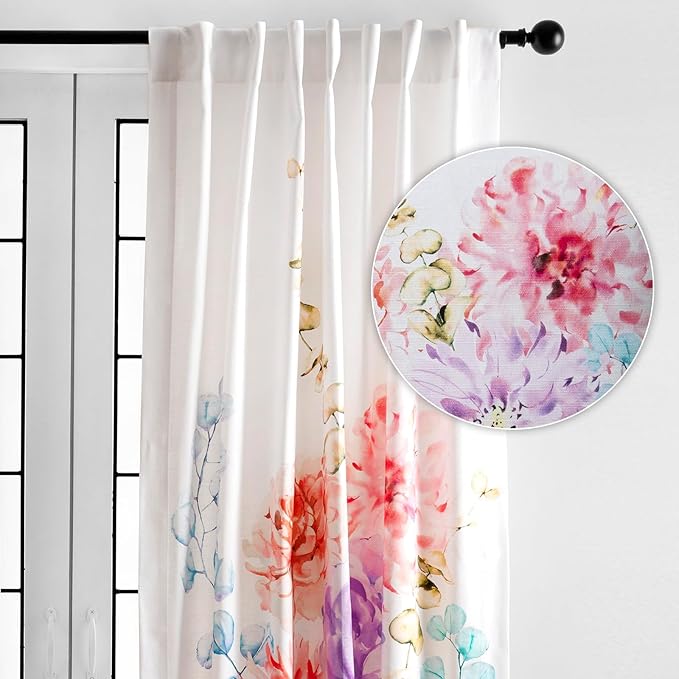 Maison d' Hermine Curtains for Living Room 100% Cotton 108 inch Length One Panel Light Filtering Curtains for Bedroom Windows with Rod and Loop Pockets Drapes (Floral White, 50" W x 108" L)