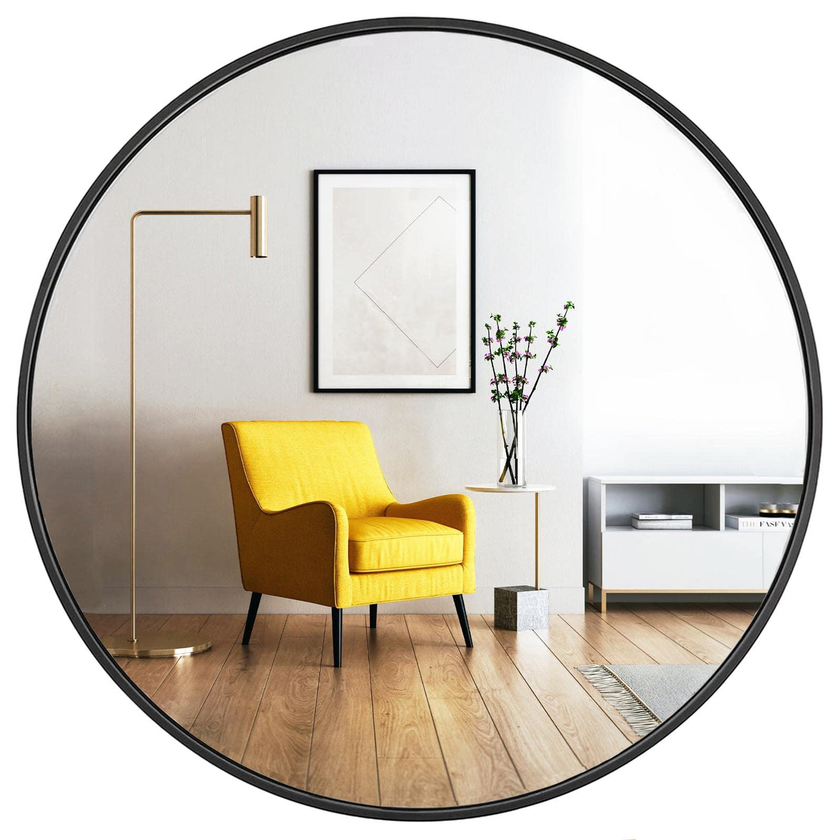 Oruii Round Mirror, 24 inch Black Circle Mirror, Matte Black Metal Frame