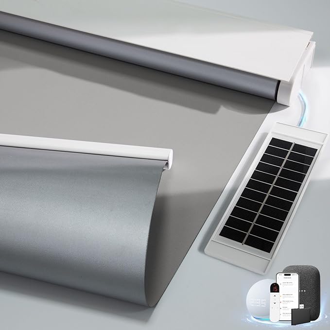 Motorized Blinds with Remote, Smart Blinds with Solar Panel, Thermal Blackout Electric Blinds, Automatic Blinds for Windows Compatible with Alexa, Grey-23"x72"