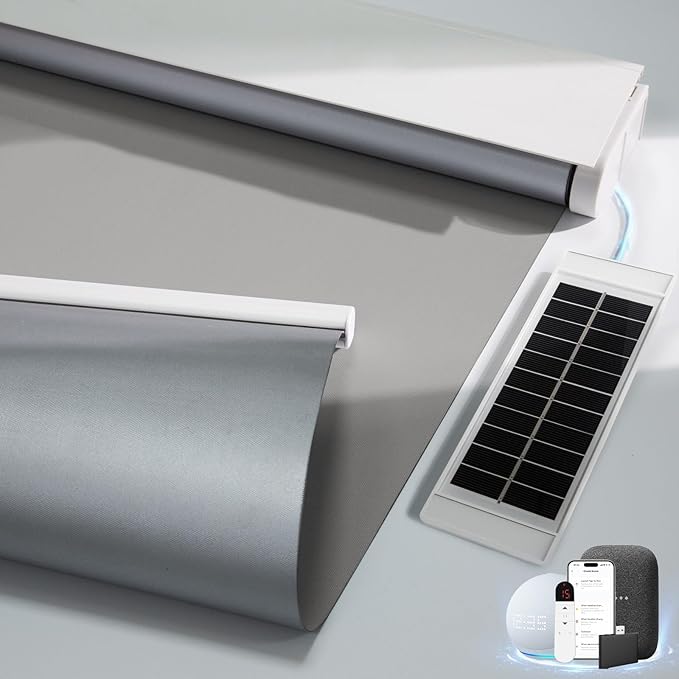 Motorized Blinds with Remote, Smart Blinds with Solar Panel, Thermal Blackout Electric Blinds, Automatic Blinds for Windows Compatible with Alexa, Grey-46"x72"