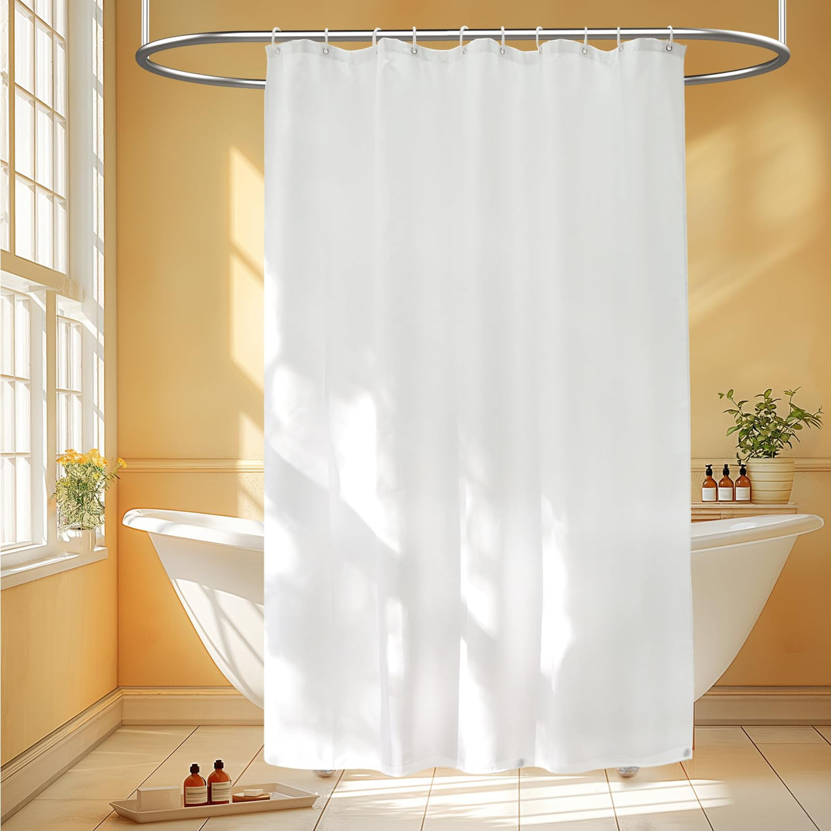 Seenus 60''W Waterproof Fabric Shower Curtain Liner with 3 Lerge Magnets, 60 x 78 Inch Washable Cloth Shower Liner Extra Long, White Lightweight Bathroom Curtain for Walk in Shower