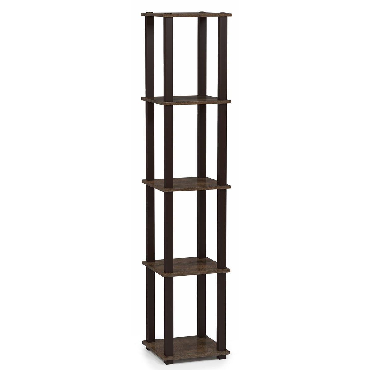 FURINNO Turn-S-Tube 5-Tier Corner Square Rack Display Shelf, Walnut/Brown