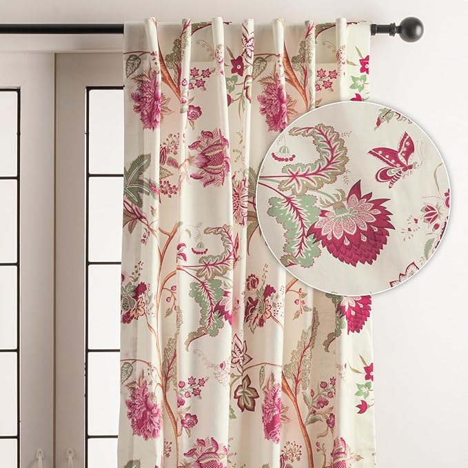 Maison d'Hermine Curtains for Living Room 100% Cotton 108 inch Length One Panel Light Filtering Curtains for Bedroom Windows with Rod and Loop Pockets Drapes (Chantilly, 50" W x 108" L)