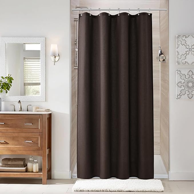 Naturoom Chocolate Brown 42 Inch Shower Curtain - Stall Narrow Half Linen Ultra Thick Fabric Shower Curtain Set with Hooks, Boho Farmhouse Rustic RV Camper Bath Curtains for Bathroom, 42x72
