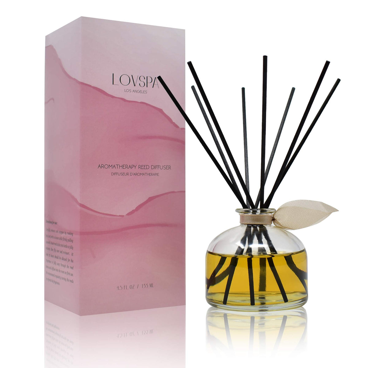 LOVSPA Reed Diffuser Set, Sandalwood & Amber Scented Oil Diffuser with Sticks, Home Fragrance Accessories for Bathroom Shelf Decor, Aroma Diffusers for Home or Office Fall Decor, USA Made
