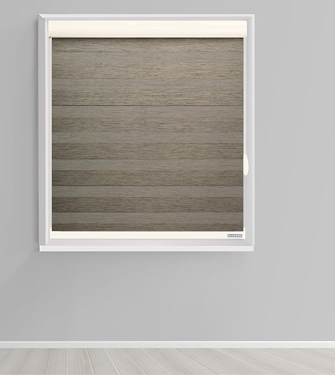 Shadesu Custom Size Zebra Blinds for Windows, 52" W x 72 H, Brown, Dual Layer Free-Stop Zebra Shades, Light Control for Day and Night, Sheer Blinds for Indoor Windows, Bedroom, Kitchen