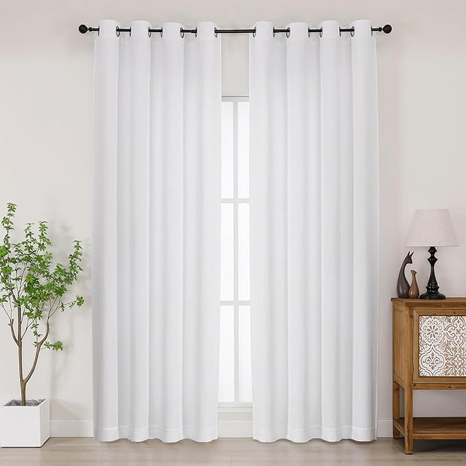 Chyhomenyc White Curtains 84 Inches Long 2 Panels Set, Light Filtering Faux Linen Textured Soft Airy Window Curtains for Living Room Bedroom, Thick Modern Privacy Grommet Drapes, 50Wx84L, 2PCS