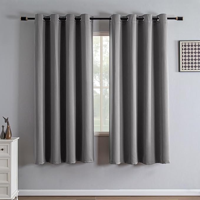 Blackout Curtains 72 Inch Length 2 Panels Set, Black Out Curtains for Bedroom 72 Inch Long, Grommet Energy Saving Room Darkening Drapes for Living Room Window Light Grey(W52 x L72)