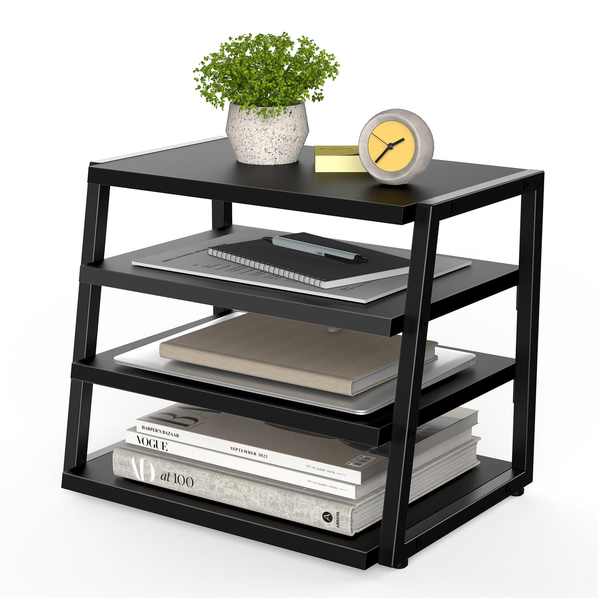 Fenge Desk Shelf Organizer, 4-Tier Tower Desktop Office Shelves, Black