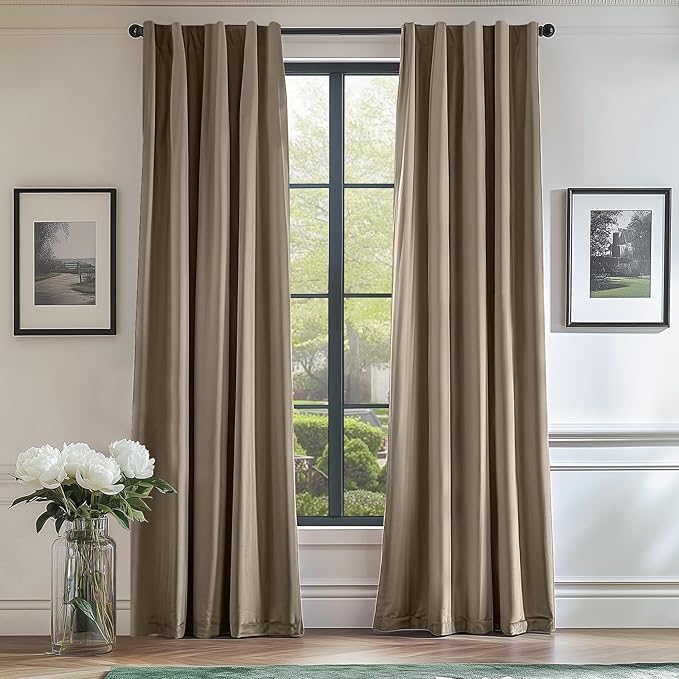 Lazzzy Velvet Blackout Curtains Thermal Insulated Room Window Drapes Super Soft Luxury Curtains for Living Room Bedroom Rod Pocket 2 Panels, Light Taupe, 52" W x 84" L
