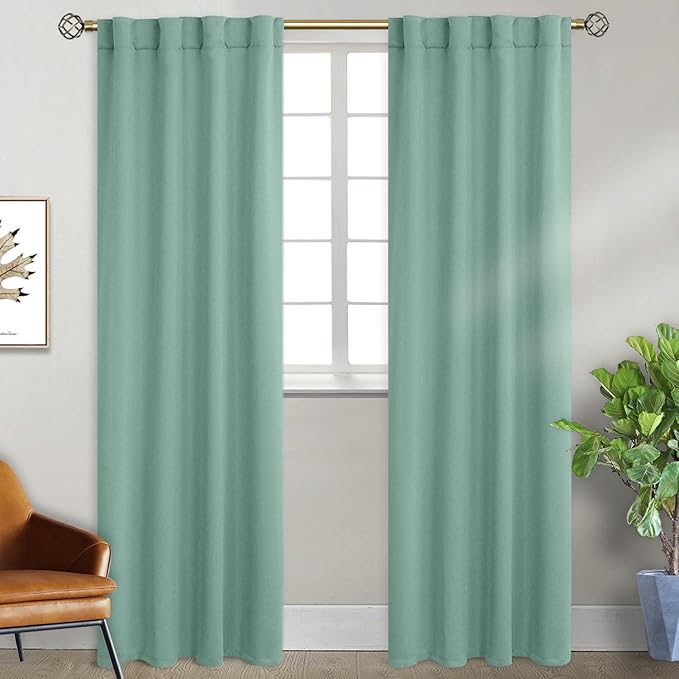 BGment Frosty Green Curtains 84 Inch Length 2 Panels Set for Bedroom - Rod Pocket and Back Tab Blackout Curtains Thermal Insulated Room Darkening Curtains for Living Room, (38 x 84 Inch)