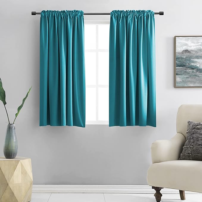 DONREN 48 Inch Teal Curtains Blackout Drapes for Loft - Room Darkening Thermal Insulated Solid Rod Pocket Panels for Kids Room (2 Panels,52 by 48-Inch)