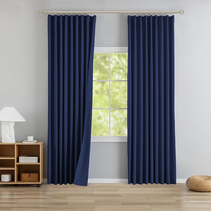 DONREN Navy Pinch Pleated Blackout Curtains with Hooks - 96 inch Length Room Darkening Thermal Insulated Window Curtain Panels for Living Room Bedroom 2 Panel 40" Wx96 L