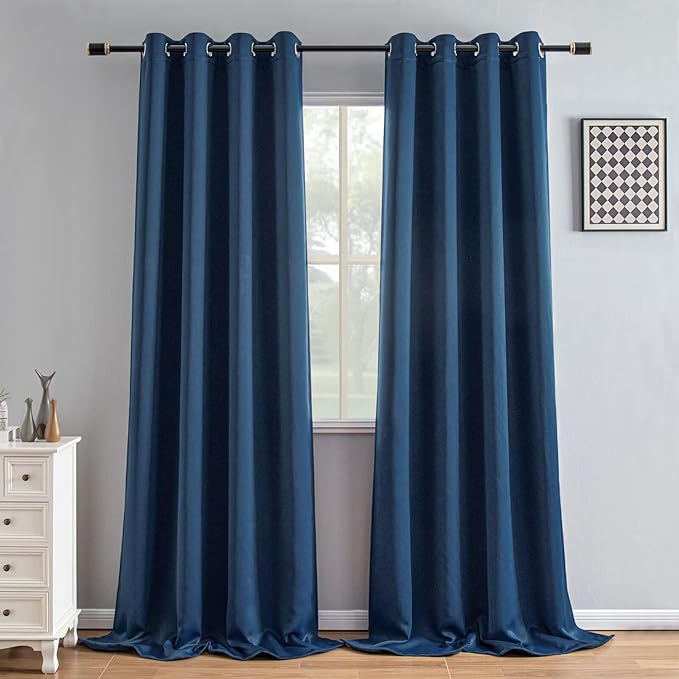 Navy Blue Blackout Curtains 96 Inch Length 2 Panels Set, Black Out Curtains for Bedroom 96 Inch Long, Grommet Energy Saving Room Darkening Drapes for Living Room Window(W35 x L96)