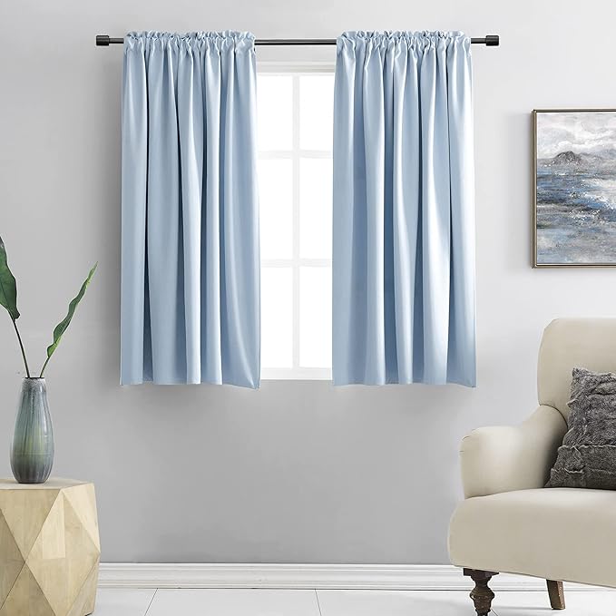 DONREN Cerulean Blue Drapes Home Fashion Thermal Insulated Room Darkening Curtains - Rod Pocket Short Curtain Panels for Bathroom (1 Pair,42 inches Wide by 54 inches Long)