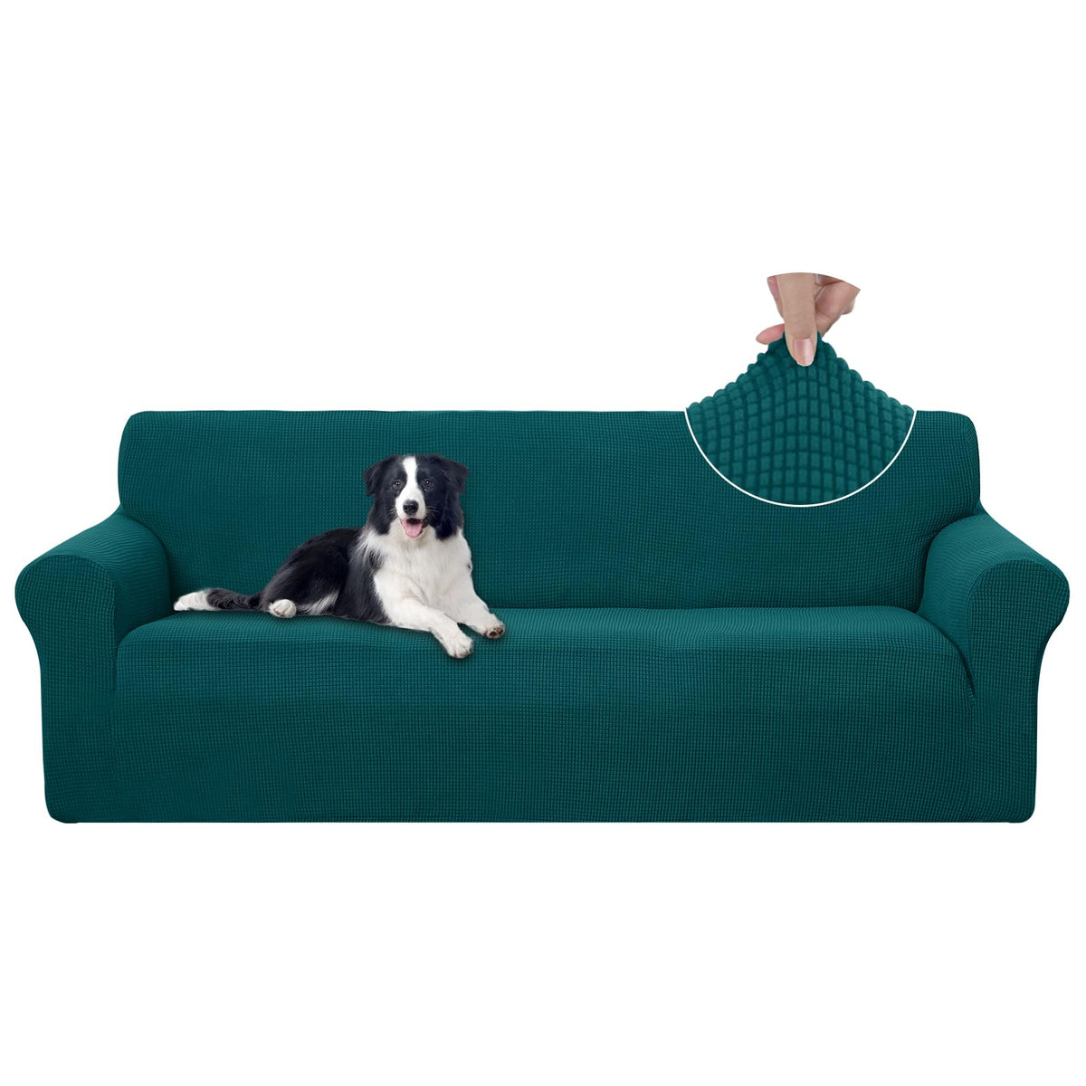 U-NICE HOME 4 Seater Stretch Couch Cover for 3 Cushion Sofa, Blue