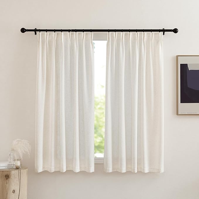 NICETOWN 2 Panels Short Linen Sheer Window Curtain 63 Inches Long for Bedroom Living Room, Pinch Pleated Farmhouse Rod Pocket Back Tab Light Filtering Privacy Curtains for Kitchen Nursery, 52" W