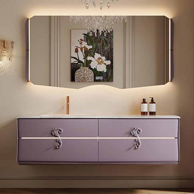 Bathroom Vanity with Sink - Including Defogging & Led Lights, Modern Bathroom Cabinet with 3 Drawers & Lipstick Box | Floating Bathroom Vanities Have Exquisite Handles (Mirrored Cabinet, 72'')