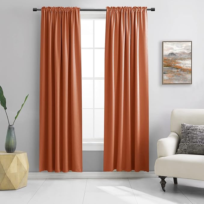 DONREN 90 Inches Long Blackout Curtains for Living Room, Thermal Insulated Window Treatment Panel for Bedroom (Burnt Orange,Set of 2 Panels)
