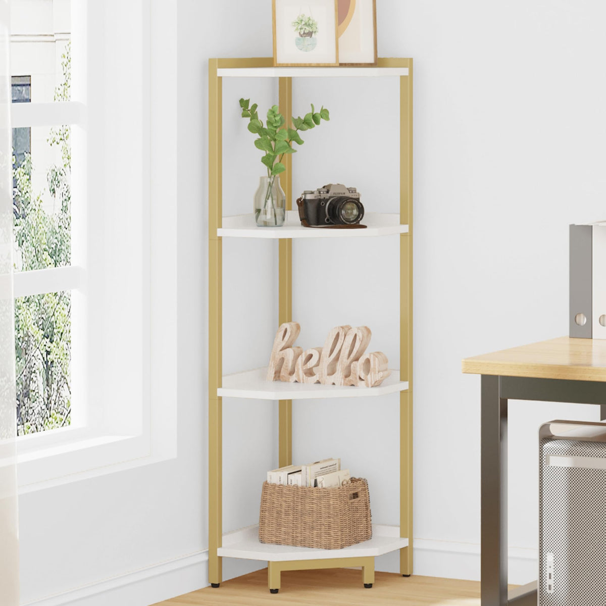 Hzuaneri Corner Shelf Stand 4-Tier Corner Bookshelf Storage Standing Shelf