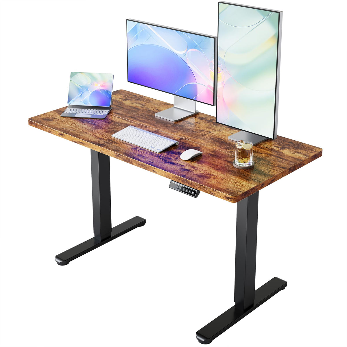HUANUO 55x28 Inch Electric Standing Desk, Height Adjustable, Rustic Brown
