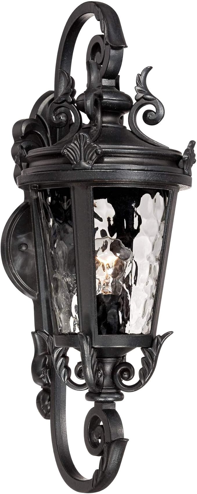 John Timberland Marseille Traditional Outdoor Wall Light Fixture Black Steel Scroll 19" Clear Hammered Glass Downbridge Arm for Exterior House Porch Patio Outside Deck Garage Front Door Home