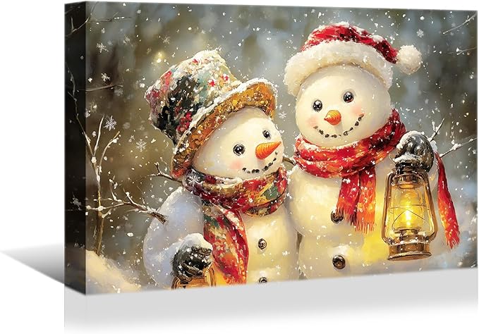 YONICA Christmas Wall Decor Christmas Canvas Wall Art Home Decorations 40x28 Inches - Snowman Pictures Snowman Friends Prints Winter Painting Xmas Artworks for Living Room Bedroom