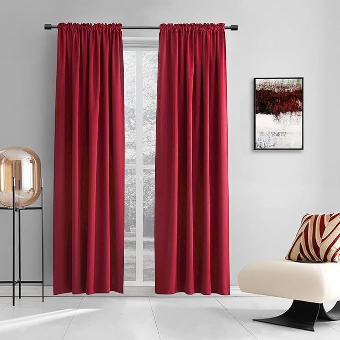 DONREN Backdrop 5FT x 9FT Curtains Panels - Energy Saving Thermal Insulated Solid Rod Pocket Blackout Draperies for Patio (1 Pair, 60 inches by 108 Inch Length,Red)