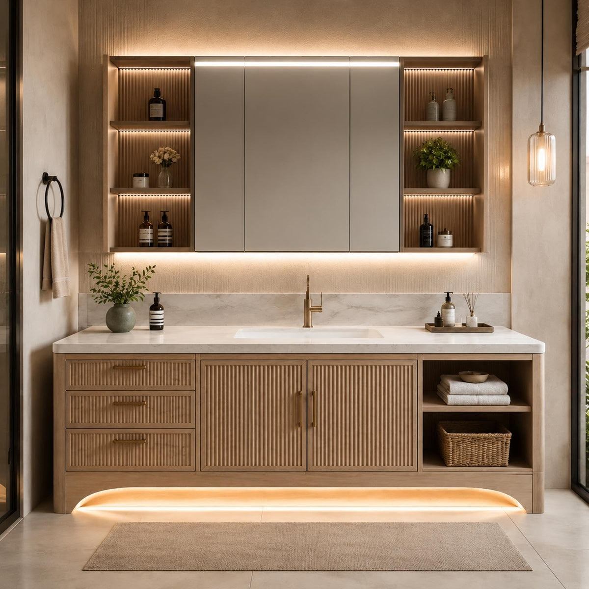 70 IN Freestanding Single Sink Bathroom Vanity with LED Mirror Cabinet