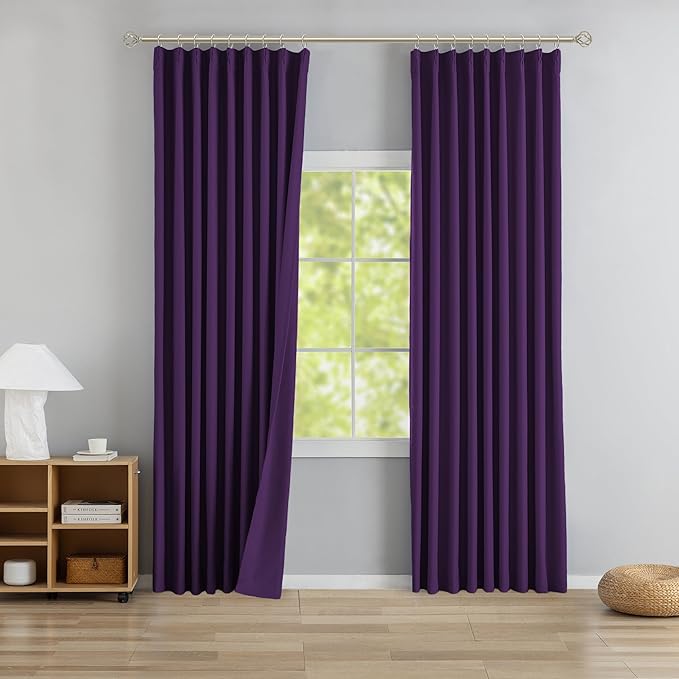 DONREN Royal Purple Pinch Pleated Blackout Curtains with Hooks - 102 inch Length Room Darkening Thermal Insulated Window Curtain Panels for Living Room Bedroom 2 Panel 40" Wx102 L