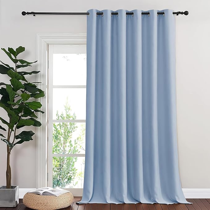 NICETOWN Blackout Sliding Glass Door Curtains, Room Darkening Thermal Insulated Curtains for Living Room Bedroom, Extra Wide Window Drapes, 1 Panel, W80 x L118, Vintage Blue