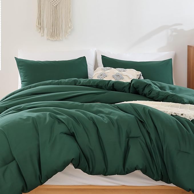 ROSGONIA Comforter Full Size for Girls Boys Teen,3pcs(1 Dark Emerald Green Comforter & 2 Pillowcases),Soft Kids Comforter Sets All Season Dorm Bedding