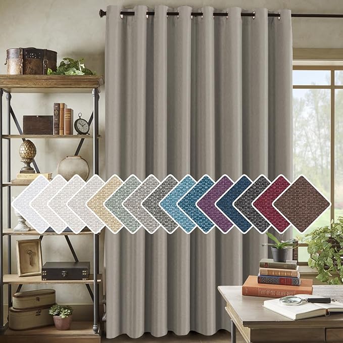 H.VERSAILTEX Room Darkening Linen Curtain for Sliding Door (100" W x 108" L) Extra Wide Primitive Burlap Linen Room Divider Curtain for Living Room/Patio (9ft Tall by 8.5ft Wide, Heather Taupe)