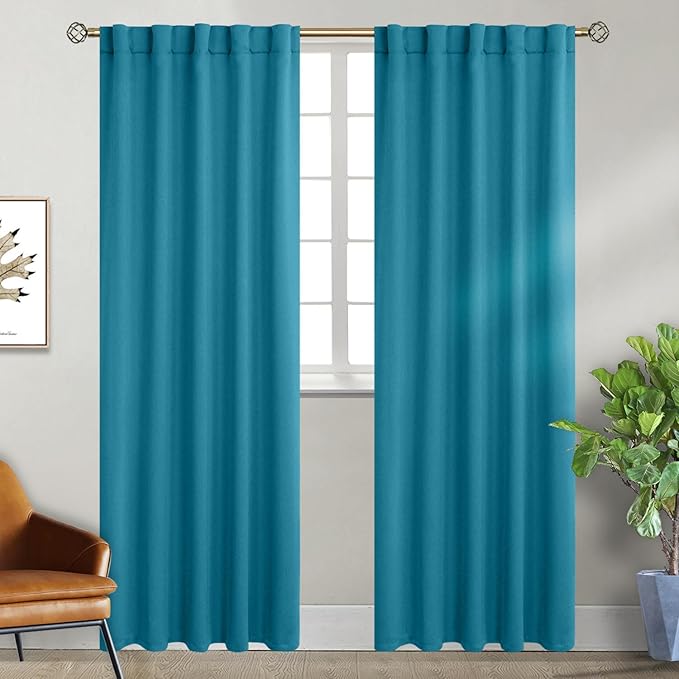 BGment Rod Pocket and Back Tab Blackout Curtains for Bedroom - Thermal Insulated Room Darkening Curtains for Living Room, 2 Window Curtain Panels (42 x 84 Inch, Peacock Blue)