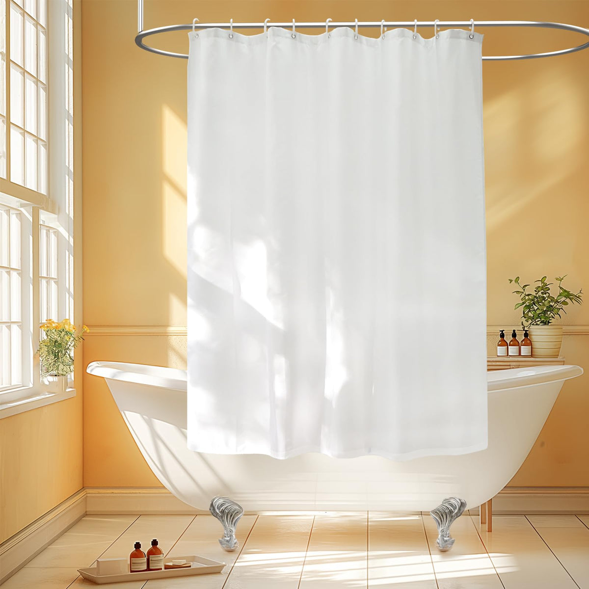 Seenus Waterproof Fabric Short Shower Curtain Liner with 3 Weighted Magnets, 60 x 66 inch Washable Cloth Shower Liner Samll for Walkin Tub, White Bathroom Shower Curtain for RV Camper