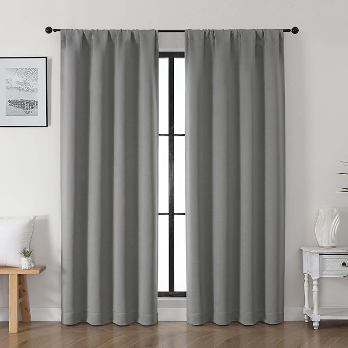 Gwine Light Grey Blackout Curtains for Living Room 72 inches Long, Noise Reducing Room Darkening Window Treatment Curtains for Bedroom, Farmhouse Decor with Rod Pocket, Each 40" Wx72 L,2PCS