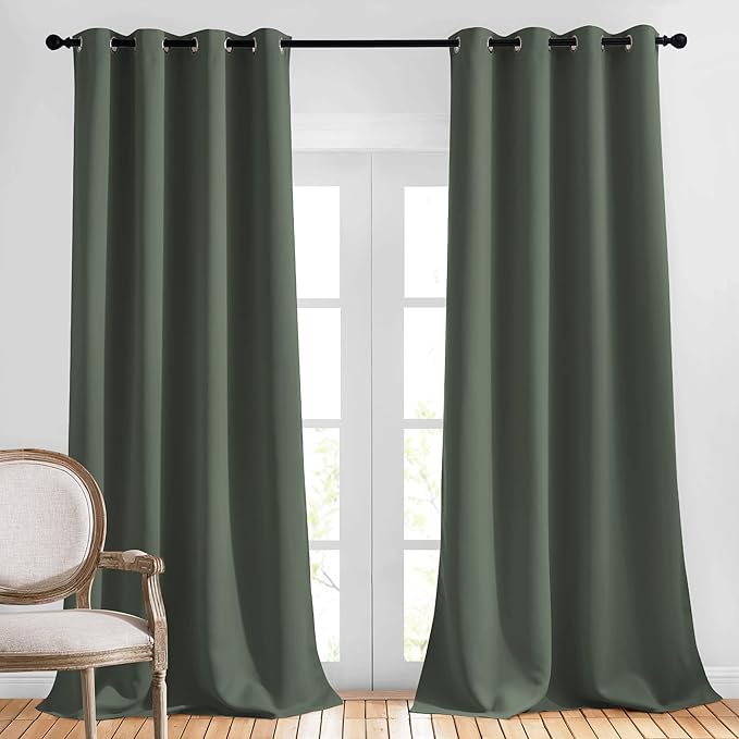 NICETOWN Living Room Curtains 95 inch Long - Sound Reducing Grommet Thermal Insulated Blackout Solid Drapes for Villa/Hall, Dark Mallard, 2 Panels, W52 x L95