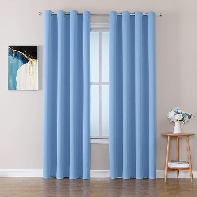 ChrisDowa Room Darkening Curtains 108 Inches Long 2 Panels Set for Living Room, Grommet Thermal Insulated Blackout Curtains for Bedroom (Sky Blue, 52 x 108 Inch)