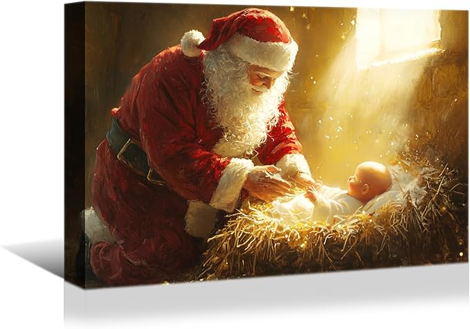 YONICA Christmas Wall Decor Santa Canvas Wall Art Home Decorations 24x18 Inches - Santa Pictures Jesus Prints Winter Painting Xmas Artworks for Living Room Bedroom