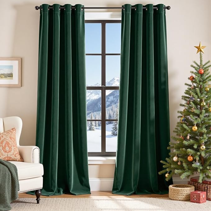 Lazzzy Blackout Velvet Curtains Green Thermal Insulated Curtains 84 Inch Long for Bedroom Living Room Drapes Window Treatments Grommet Set of 2 Panels Emerald Green