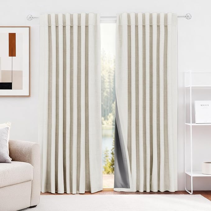 HESTIA Linen Blackout Curtains 78 inches Long 100% Light Blocking Thermal Insulated Drapes Rod Pocket Back Tab Window Curtain for Living Room Bedroom,White,2 Panels (52" W x 78" L)