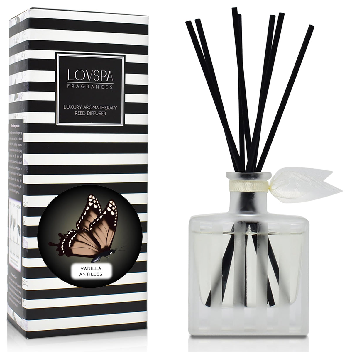 LOVSPA Reed Diffuser Set, Vanilla Antilles Scented Oil Diffuser with Sticks, Home Fragrance Accessories for Bathroom Shelf Decor, Aroma Diffusers for Home or Office Fall Decor, USA Made